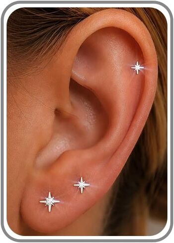 6PCS Flat Back Earrings for Women-Hypoallergenic 14K Gold/Silver Plated Cartilage Helix CZ Flatback Studs Jewelry Gifts in Kuwait