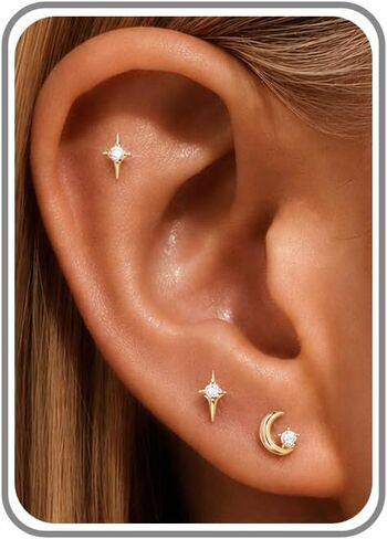 6PCS Flat Back Earrings for Women-Hypoallergenic 14K Gold/Silver Plated Cartilage Helix CZ Flatback Studs Jewelry Gifts in Kuwait