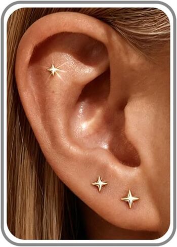 6PCS Flat Back Earrings for Women-Hypoallergenic 14K Gold/Silver Plated Cartilage Helix CZ Flatback Studs Jewelry Gifts in Kuwait
