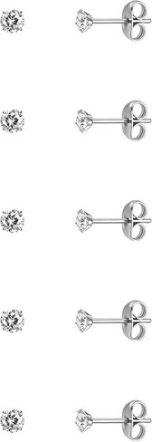 5/10 Pairs Silver Gold Small Stud Earrings Set Surgical for Women | 2 mm 0.08" Cubic Zirconia, 14K Gold Plated 316L Stainless Steel, Hypoallergenic, CZ Multiple Piercing Earring in Saudi Arabia