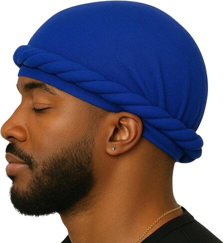 Veeta Superior Halo Turban Silk Satin Lined Head Wrap, Pre-Tied Durag for Men & Women, Turban Durag Wave Cap (Royal Blue) in Saudi Arabia