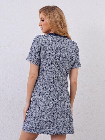 M.Infisavo Women’s Tweed Jacket Dress with Pockets Short Sleeve A Line Mini Elegant Bodycon Vintage Casual Crew Neck Dresses in Saudi Arabia
