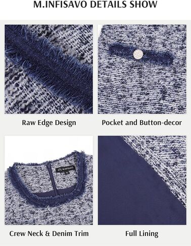 M.Infisavo Women’s Tweed Jacket Dress with Pockets Short Sleeve A Line Mini Elegant Bodycon Vintage Casual Crew Neck Dresses in Saudi Arabia