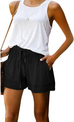 Womens Drawstring Shorts Summer Elastic Waist Casual Lightweight with Pockets in Kuwait