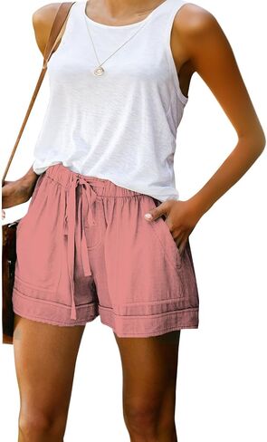 Womens Drawstring Shorts Summer Elastic Waist Casual Lightweight with Pockets in Kuwait