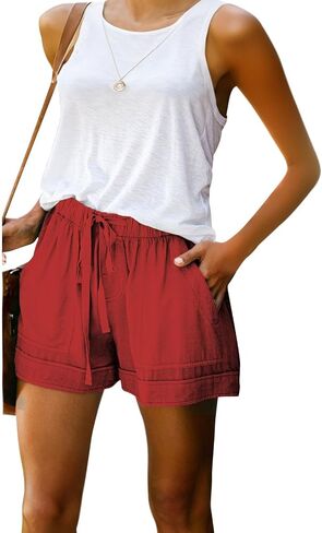 Womens Drawstring Shorts Summer Elastic Waist Casual Lightweight with Pockets in Kuwait