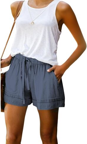 Womens Drawstring Shorts Summer Elastic Waist Casual Lightweight with Pockets in Kuwait