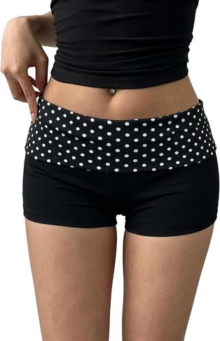 SOLY HUX Women's Polka Dots Micro Shorts Y2k Fold Over Elastic Low Rise Going Out Mini Booty Shorts in Saudi Arabia