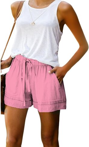 Womens Drawstring Shorts Summer Elastic Waist Casual Lightweight with Pockets in Kuwait