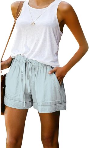 Womens Drawstring Shorts Summer Elastic Waist Casual Lightweight with Pockets in Kuwait