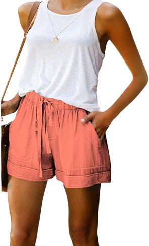 Womens Drawstring Shorts Summer Elastic Waist Casual Lightweight with Pockets in Kuwait