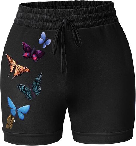 Women's Plus Size Butterfly Print Shorts with Drawstring Casual Sports Holiday Mini Shorts in Kuwait