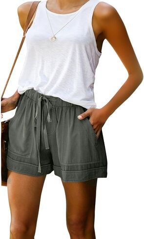 Womens Drawstring Shorts Summer Elastic Waist Casual Lightweight with Pockets in Kuwait