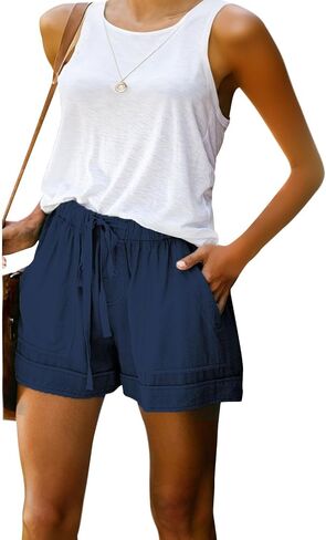 Womens Drawstring Shorts Summer Elastic Waist Casual Lightweight with Pockets in Kuwait