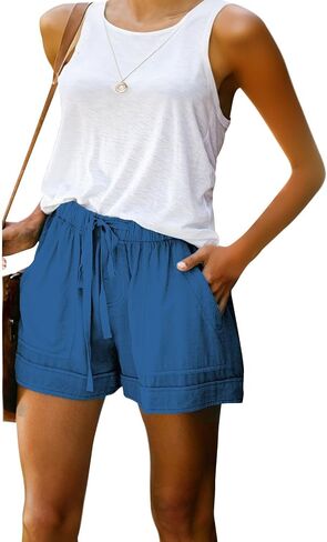 Womens Drawstring Shorts Summer Elastic Waist Casual Lightweight with Pockets in Kuwait