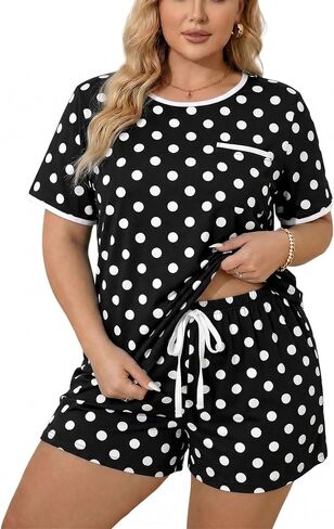 Plus Size Pajama Set for Women 2 Piece Lounge Set Short Sleeve Tops and Shorts Soft PJS Sleepwear with Chest Pocket in Saudi Arabia
