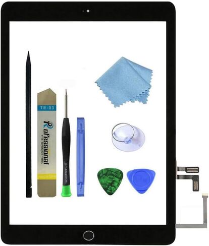 for Black iPad 5 2017 9.7 inch （A1822, A1823） Touch Screen Digitizer Assembly Replacement with Home Button, Camera Bracket, Pre-Installed Adhesive, Tool Repair Kit in Saudi Arabia