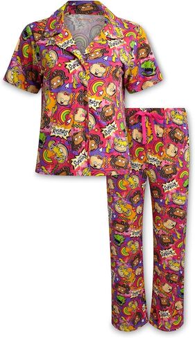 COCO BRANDS Scooby-Doo Smurfs Chucky Miffy Womens Pajama Sets - 2 Piece Button Down Sleep Shirt and Matching PJ Set in Kuwait