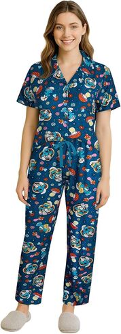 COCO BRANDS Scooby-Doo Smurfs Chucky Miffy Womens Pajama Sets - 2 Piece Button Down Sleep Shirt and Matching PJ Set in Kuwait