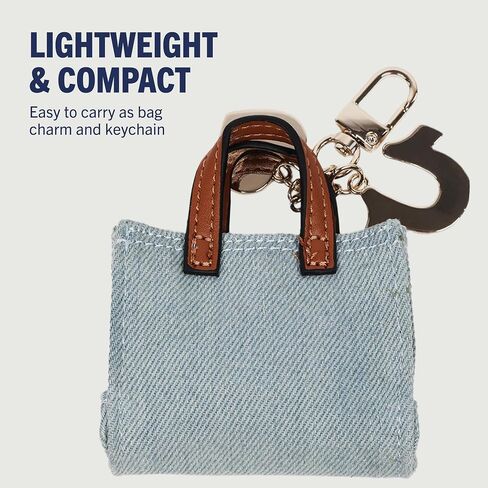 True Religion Buddha Mini Tote Bag Charm, Denim Keychain with Heart and Horseshoe Pendants, Gold Hardware, Denim in Kuwait