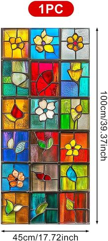 BlissYard Stained Glass Window Film Colorful Lattice Floral Leaf Window Privacy Film Glass Privacy Decals Living Room Sun Blocking Decor Removable Static Cling Stickers 17.71x39.97 inch in Kuwait