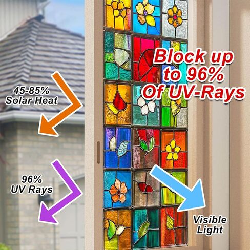 BlissYard Stained Glass Window Film Colorful Lattice Floral Leaf Window Privacy Film Glass Privacy Decals Living Room Sun Blocking Decor Removable Static Cling Stickers 17.71x39.97 inch in Kuwait