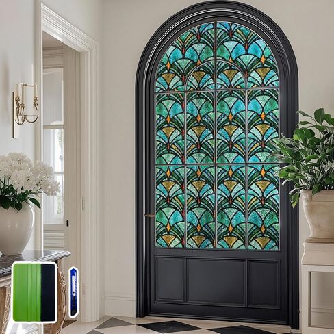 Art Deco Window Privacy Film with Tools, 3D Stained Glass Window Film for Home/Door/Large Window, Vintage Pine Shell,34.6"X78.7"(88X200CM) in Saudi Arabia