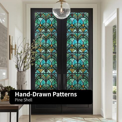 Art Deco Window Privacy Film with Tools, 3D Stained Glass Window Film for Home/Door/Large Window, Vintage Pine Shell,34.6"X78.7"(88X200CM) in Saudi Arabia