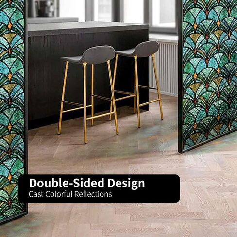 Art Deco Window Privacy Film with Tools, 3D Stained Glass Window Film for Home/Door/Large Window, Vintage Pine Shell,34.6"X78.7"(88X200CM) in Saudi Arabia