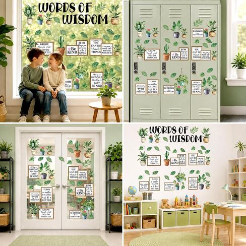 12 Sheet Greenery Plant Book Window Door Clings Inspirational Words of Wisdom Bookshelf Window Stickers Back to School Glass Decals for First Day of School Home Classroom Library Door Wall Decor in Kuwait