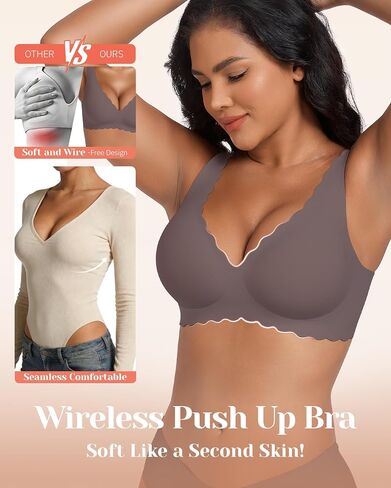 Gailife Seamless Bra Wireless Jelly Bras for Women No Underwire Comfort Push Up Bra Deep V Everyday Bra Adjustable Bralettes -HBHFH,L in Saudi Arabia