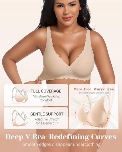 Gailife Seamless Bra Wireless Jelly Bras for Women No Underwire Comfort Push Up Bra Deep V Everyday Bra Adjustable Bralettes -HBHFH,L in Saudi Arabia