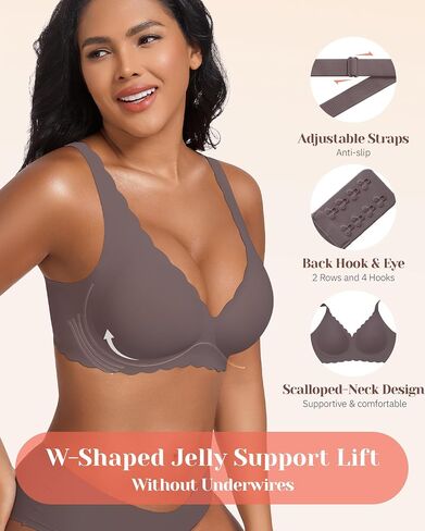 Gailife Seamless Bra Wireless Jelly Bras for Women No Underwire Comfort Push Up Bra Deep V Everyday Bra Adjustable Bralettes -HBHFH,L in Saudi Arabia