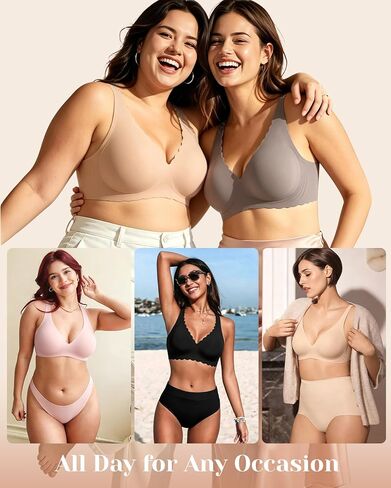 Gailife Seamless Bra Wireless Jelly Bras for Women No Underwire Comfort Push Up Bra Deep V Everyday Bra Adjustable Bralettes -HBHFH,L in Saudi Arabia