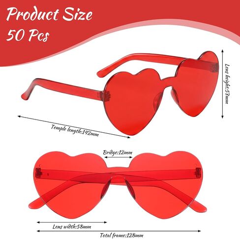 50 Pairs Heart Shaped Sunglasses Bulk, Candy Color Rimless Fun Red Heart Sunglasses Transparent Red Hearts Glasses for Bachelorette Summer Women Valentine Day Party Favors in Saudi Arabia