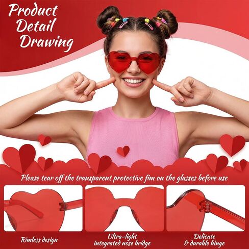 50 Pairs Heart Shaped Sunglasses Bulk, Candy Color Rimless Fun Red Heart Sunglasses Transparent Red Hearts Glasses for Bachelorette Summer Women Valentine Day Party Favors in Saudi Arabia