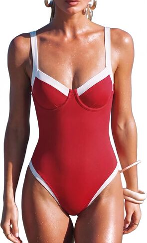 SUUKSESS Women Sexy Underwire One Piece Swimsuit Color Block Cutout Bathing Suit in Kuwait