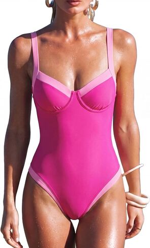 SUUKSESS Women Sexy Underwire One Piece Swimsuit Color Block Cutout Bathing Suit in Kuwait