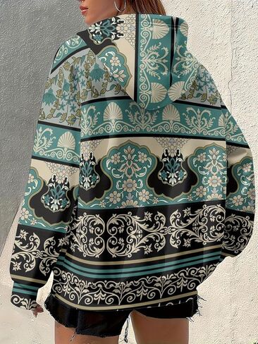 Womens Floral Print Christmas Hoodie Zip Up Sweatshirts Long Sleeve Casual Pullover Streetwear Top for Fall Winter Coat in Kuwait