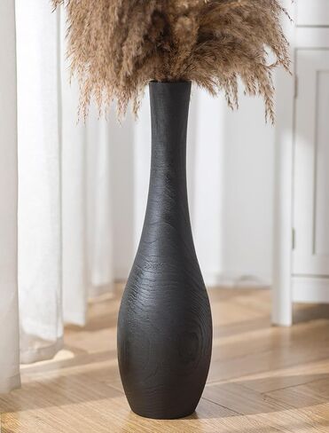 Hanobe Matte Black Floor Vase: 22 Inch Tall Wooden Vase for Modern Living Room Corner - Minimalist Slim-Neck Decorative Vase for Fireplace Hallway Bedroom Home Decor in Saudi Arabia