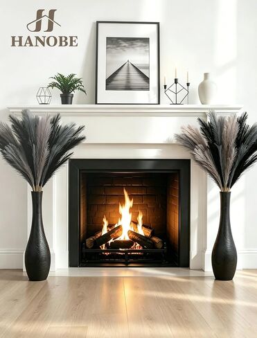 Hanobe Matte Black Floor Vase: 22 Inch Tall Wooden Vase for Modern Living Room Corner - Minimalist Slim-Neck Decorative Vase for Fireplace Hallway Bedroom Home Decor in Saudi Arabia