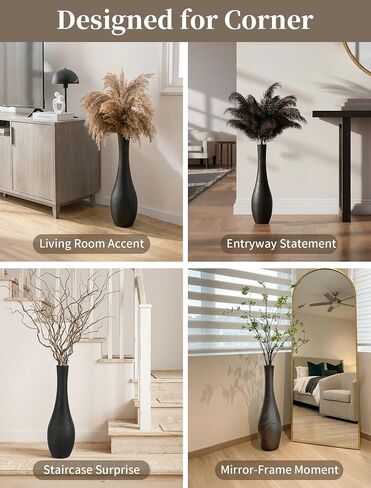 Hanobe Matte Black Floor Vase: 22 Inch Tall Wooden Vase for Modern Living Room Corner - Minimalist Slim-Neck Decorative Vase for Fireplace Hallway Bedroom Home Decor in Saudi Arabia