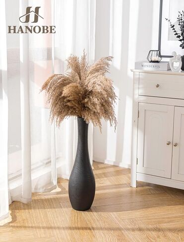 Hanobe Matte Black Floor Vase: 22 Inch Tall Wooden Vase for Modern Living Room Corner - Minimalist Slim-Neck Decorative Vase for Fireplace Hallway Bedroom Home Decor in Saudi Arabia