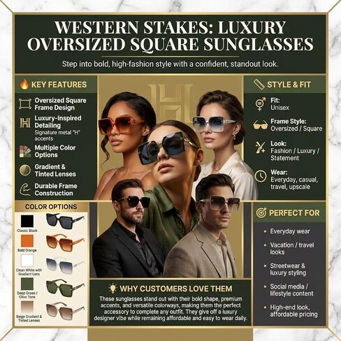 Oversized Square Sunglasses, Unisex Fashion Luxury Designer Style Shades with Gradient Tinted Lenses in Saudi Arabia