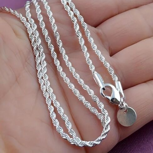 Elegant Silver Twist Chain Necklace – 2.3mm Dainty & Sturdy Unisex Chain, 18-28 Inch Lengths in Saudi Arabia