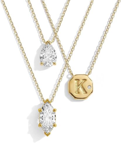 SUNNYOUTH 3-Piece Layered Initial Necklaces for Women, 14K Gold Plated Stackable Pendant Necklace with Cubic Zirconia in Saudi Arabia