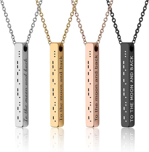 Personalized Necklace With Secret Morse Code - 4 Sides Engraved 3D Verticat Bar Pendant with Custom Text, Jewellery Gift for Boyfriend or Girlfriend (KP.2) in Kuwait