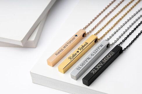 Personalized Necklace With Secret Morse Code - 4 Sides Engraved 3D Verticat Bar Pendant with Custom Text, Jewellery Gift for Boyfriend or Girlfriend (KP.2) in Kuwait