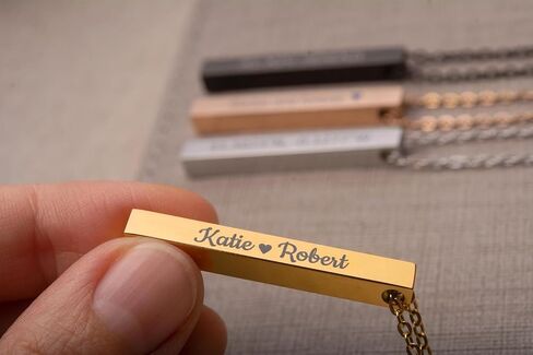 Personalized Necklace With Secret Morse Code - 4 Sides Engraved 3D Verticat Bar Pendant with Custom Text, Jewellery Gift for Boyfriend or Girlfriend (KP.2) in Kuwait