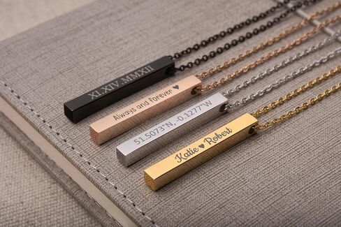 Personalized Necklace With Secret Morse Code - 4 Sides Engraved 3D Verticat Bar Pendant with Custom Text, Jewellery Gift for Boyfriend or Girlfriend (KP.2) in Kuwait